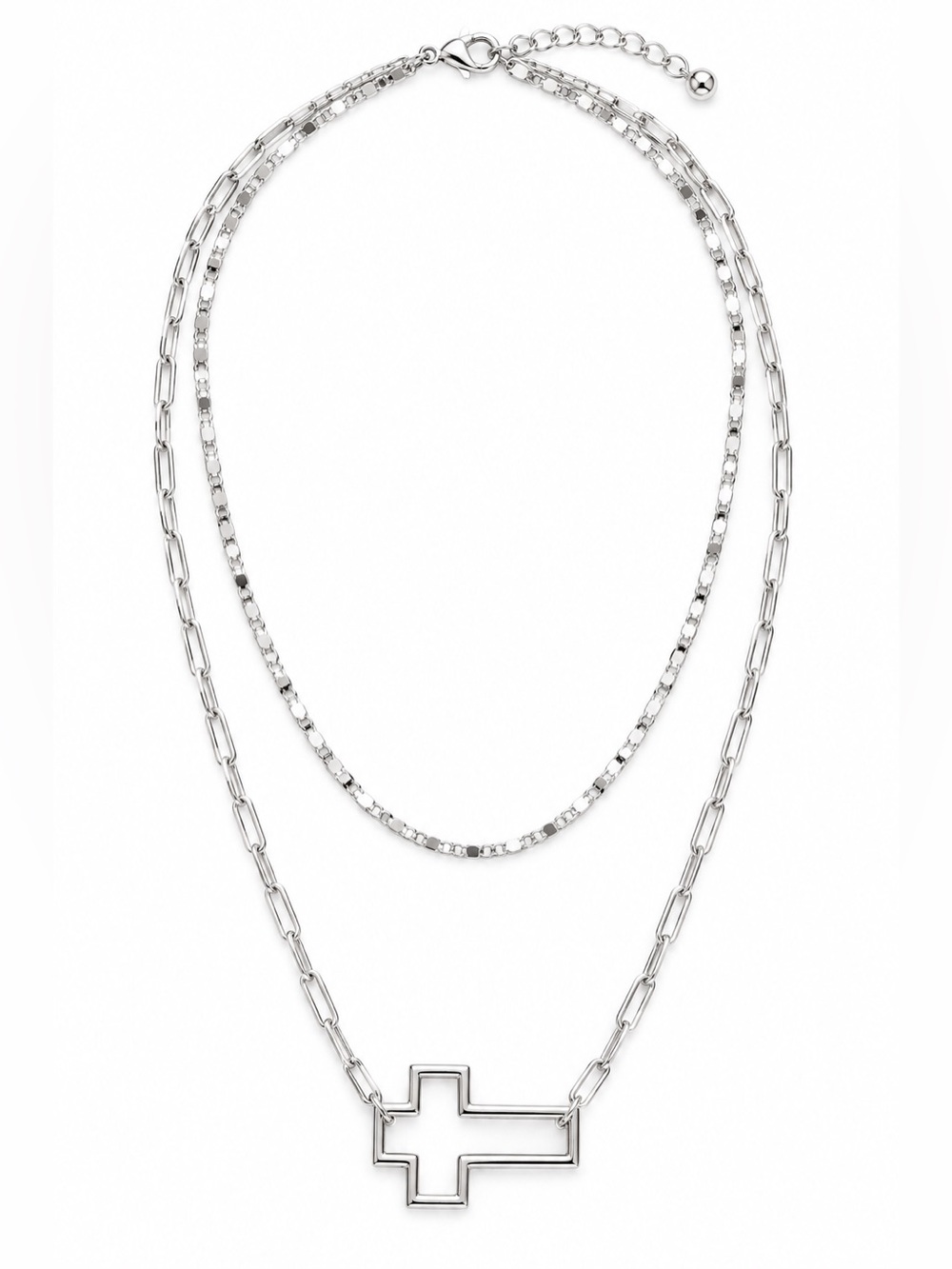 Silver Double Layer Cross Pendant Necklace • BRAND NEW